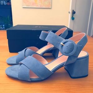 J Crew Penny Light Blue Suede Sandal Heel 7 7.5
